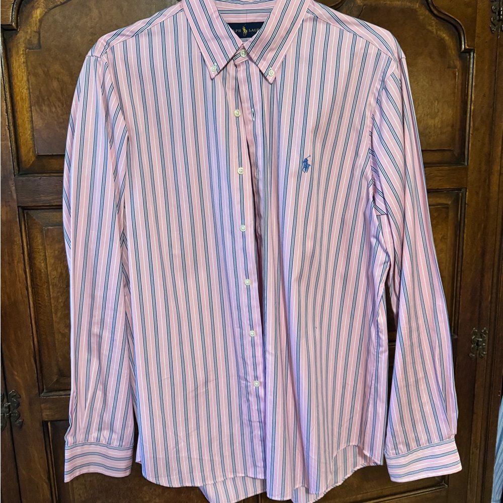 Polo Ralph Lauren Men's Oxford Striped Pink and Blue Shirt